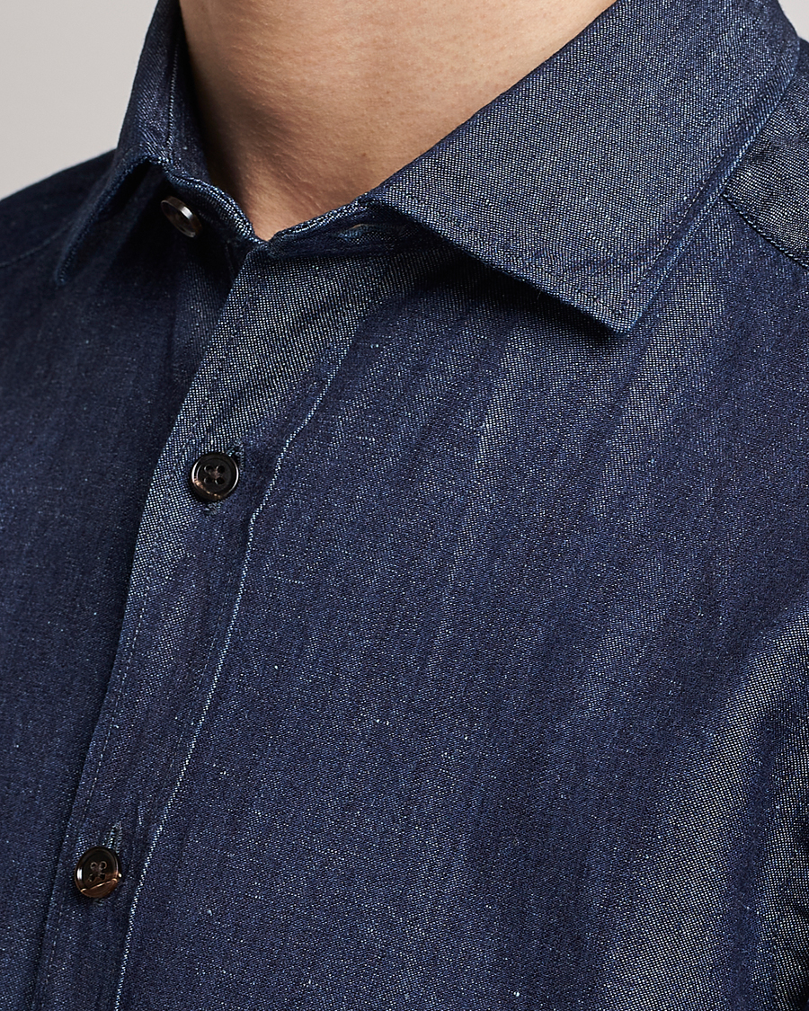 Men | Shirts | Zegna | Cotton/Linen Denim Shirt Dark Wash