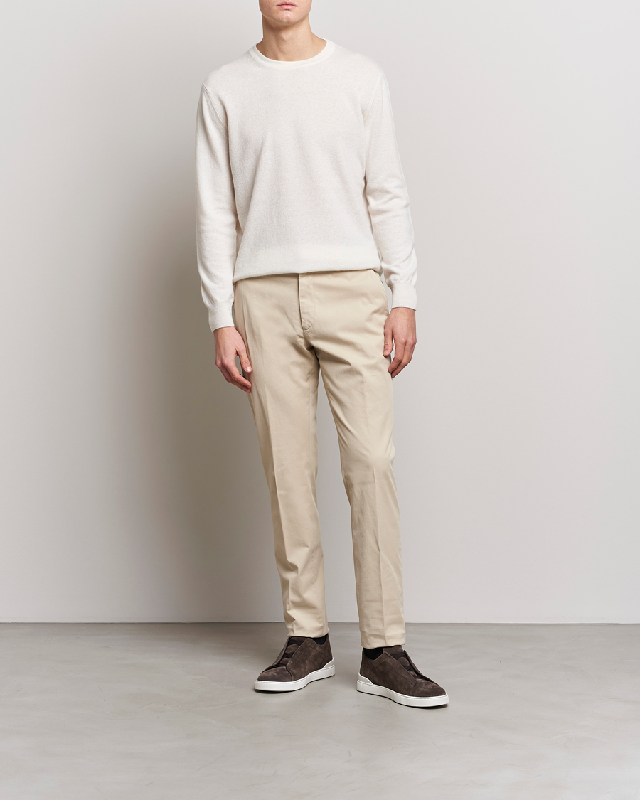 Zegna Slim Fit Premium Cotton Chinos Off White at CareOfCarl.com