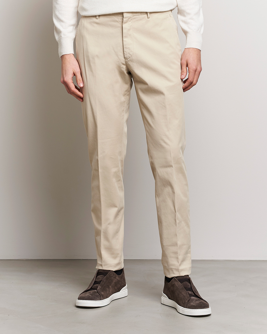 Zegna Slim Fit Premium Cotton Chinos Off White at CareOfCarl.com