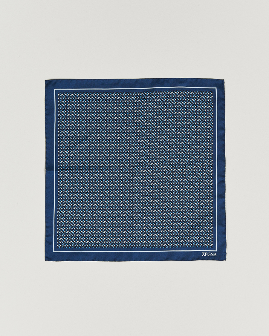 Men | Zegna Printed Silk Pochette Navy | Zegna | Printed Silk Pochette Navy