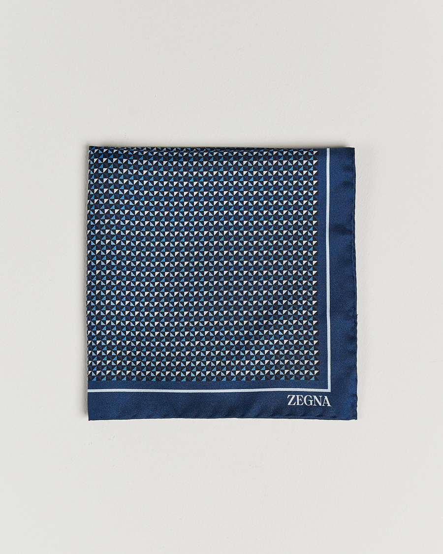 Men | Zegna Printed Silk Pochette Navy | Zegna | Printed Silk Pochette Navy
