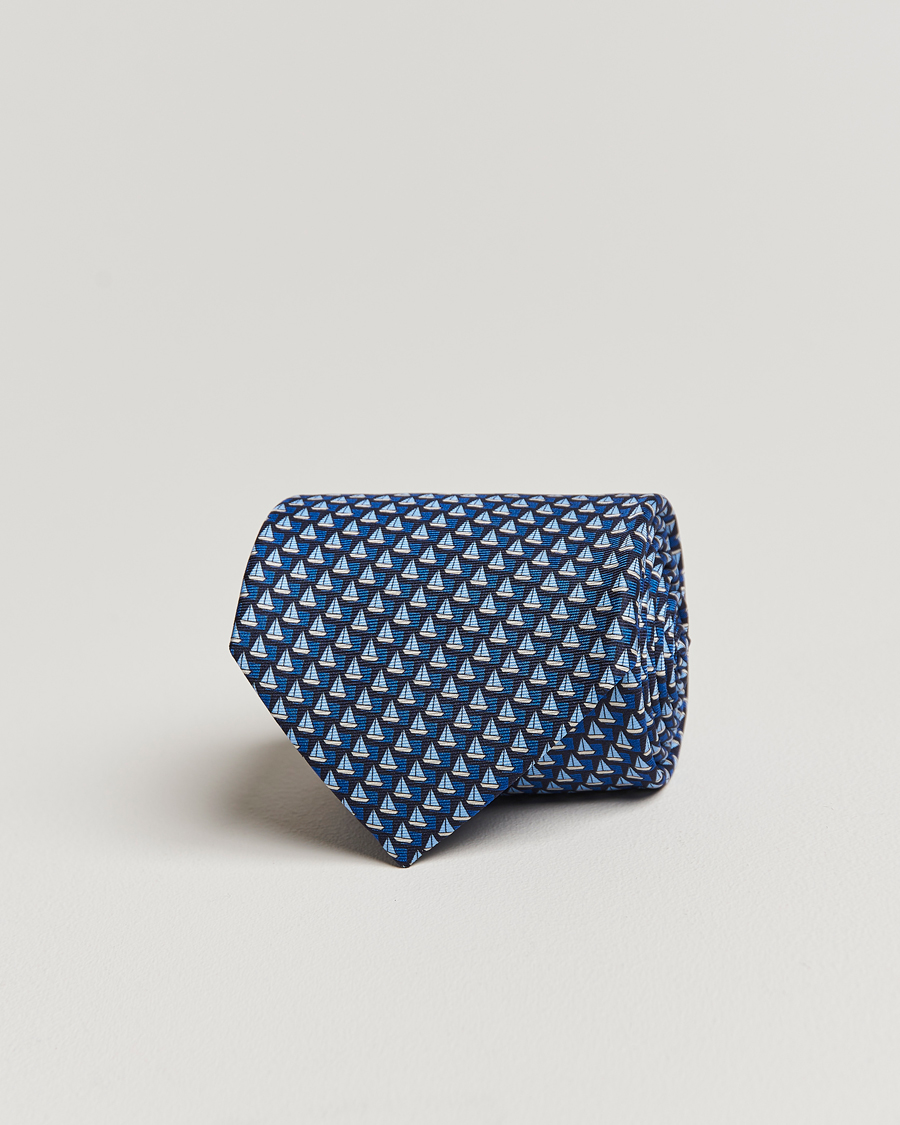 Men | Zegna Boat Printed Silk Tie Navy | Zegna | Boat Printed Silk Tie Navy