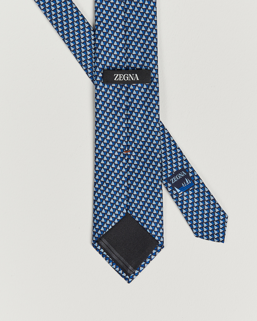 Men | Zegna Boat Printed Silk Tie Navy | Zegna | Boat Printed Silk Tie Navy