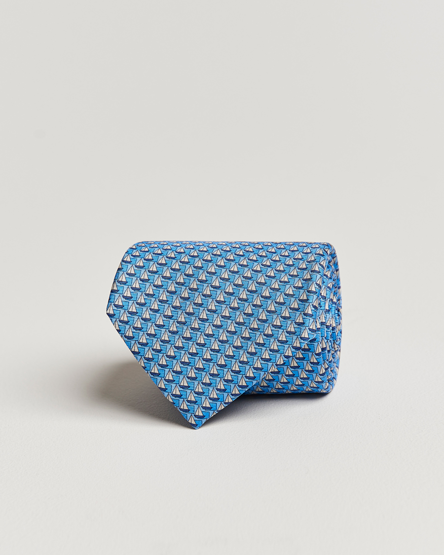 Men | Zegna Boat Printed Silk Tie Light Blue | Zegna | Boat Printed Silk Tie Light Blue