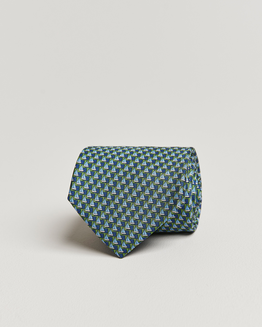 Men | Zegna Boat Printed Silk Tie Green | Zegna | Boat Printed Silk Tie Green
