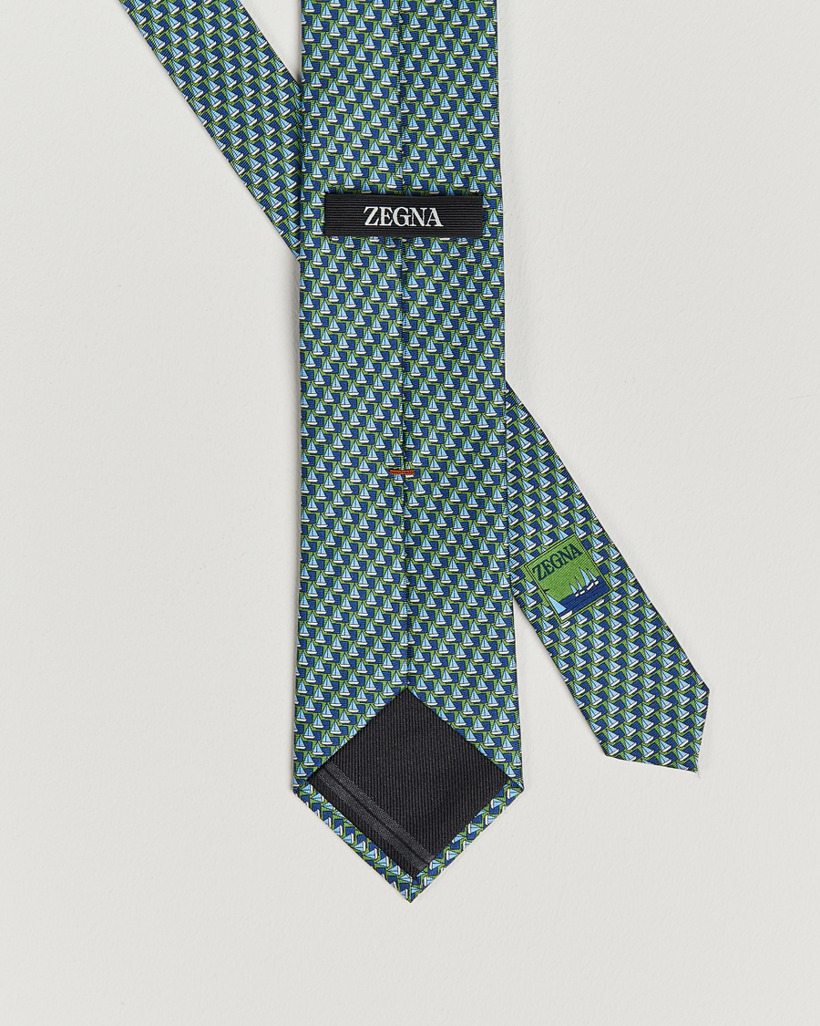 Men | Zegna Boat Printed Silk Tie Green | Zegna | Boat Printed Silk Tie Green