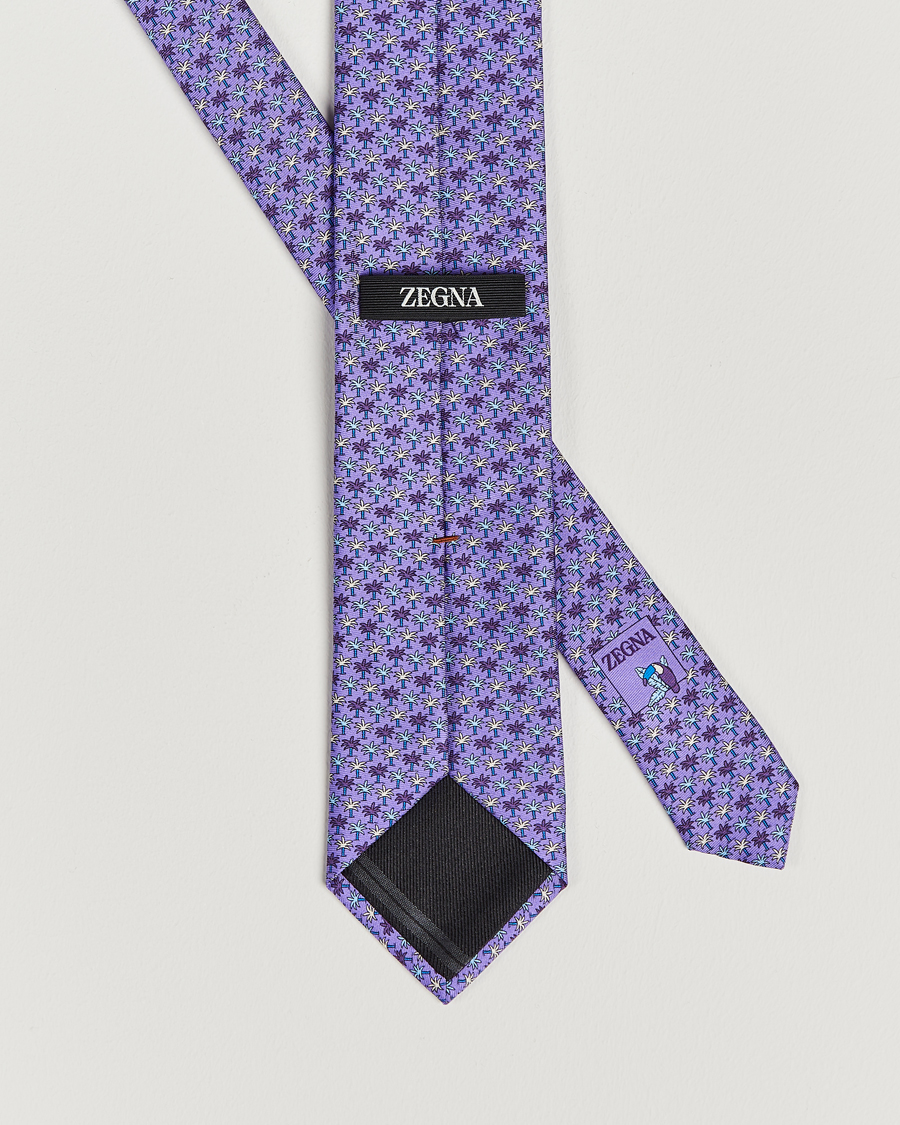 Men | Zegna Palm Tree Printed Silk Tie Purple | Zegna | Palm Tree Printed Silk Tie Purple