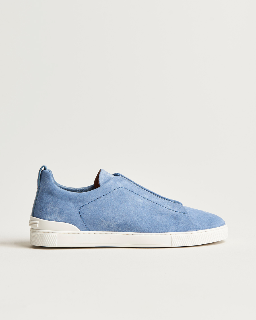 Men | Zegna Triple Stitch Sneakers Light Blue Suede | Zegna | Triple Stitch Sneakers Light Blue Suede