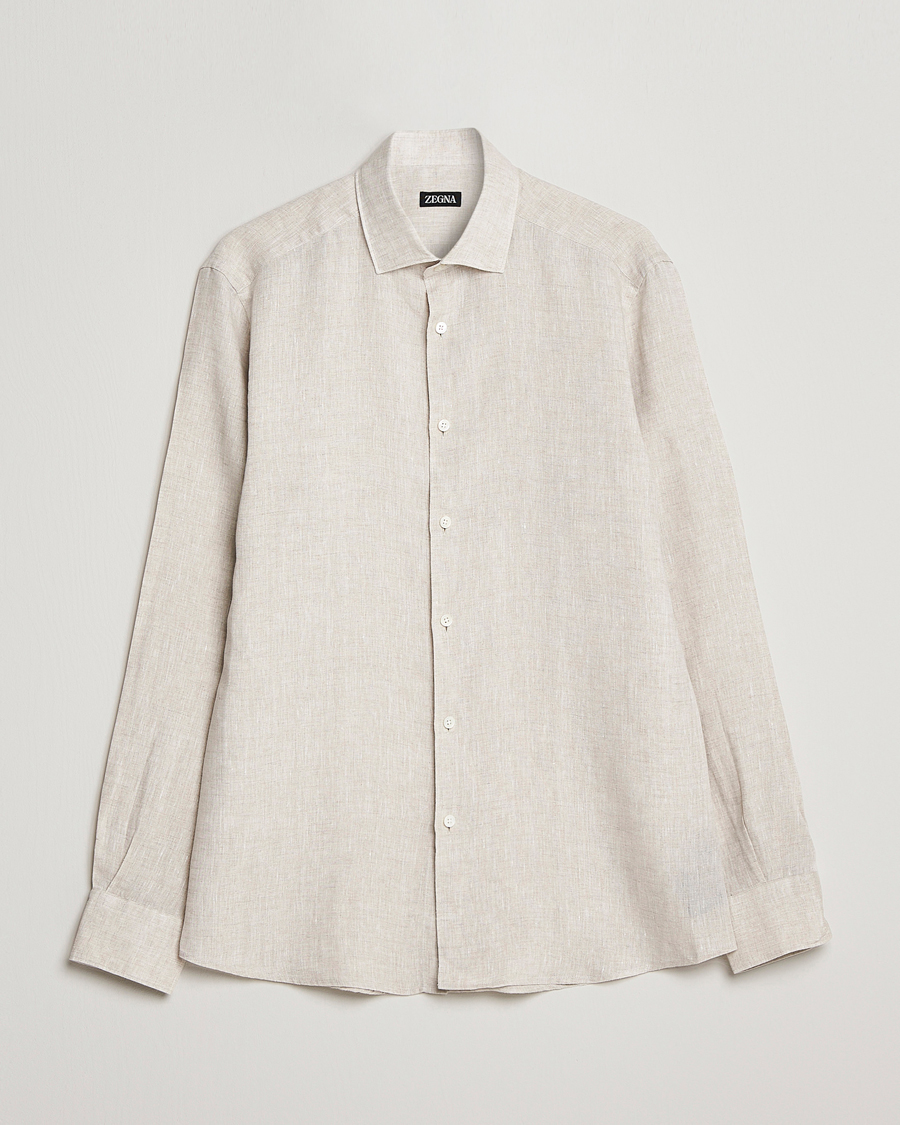 Zegna Slim Fit Linen Shirt Light Beige at CareOfCarl.com