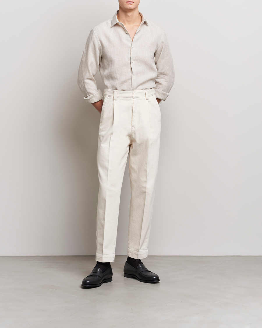 Men | Shirts | Zegna | Slim Fit Linen Shirt Light Beige