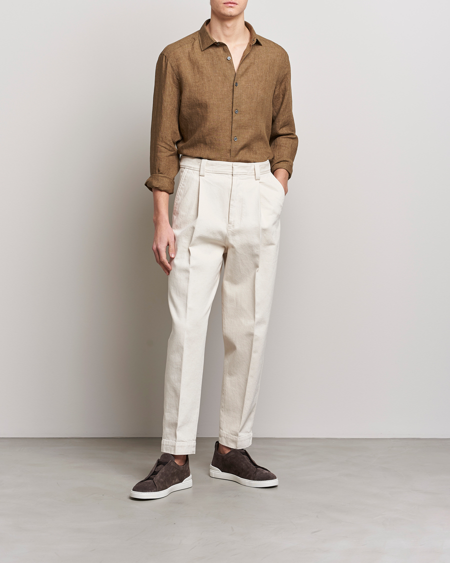 Men | Shirts | Zegna | Slim Fit Linen Shirt Olive