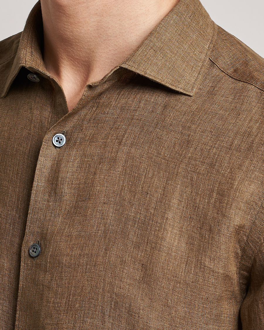 Men | Shirts | Zegna | Slim Fit Linen Shirt Olive