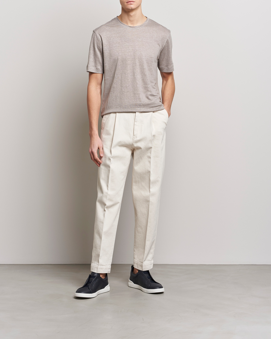 Men | T-Shirts | Zegna | Pure Linen T-Shirt Taupe