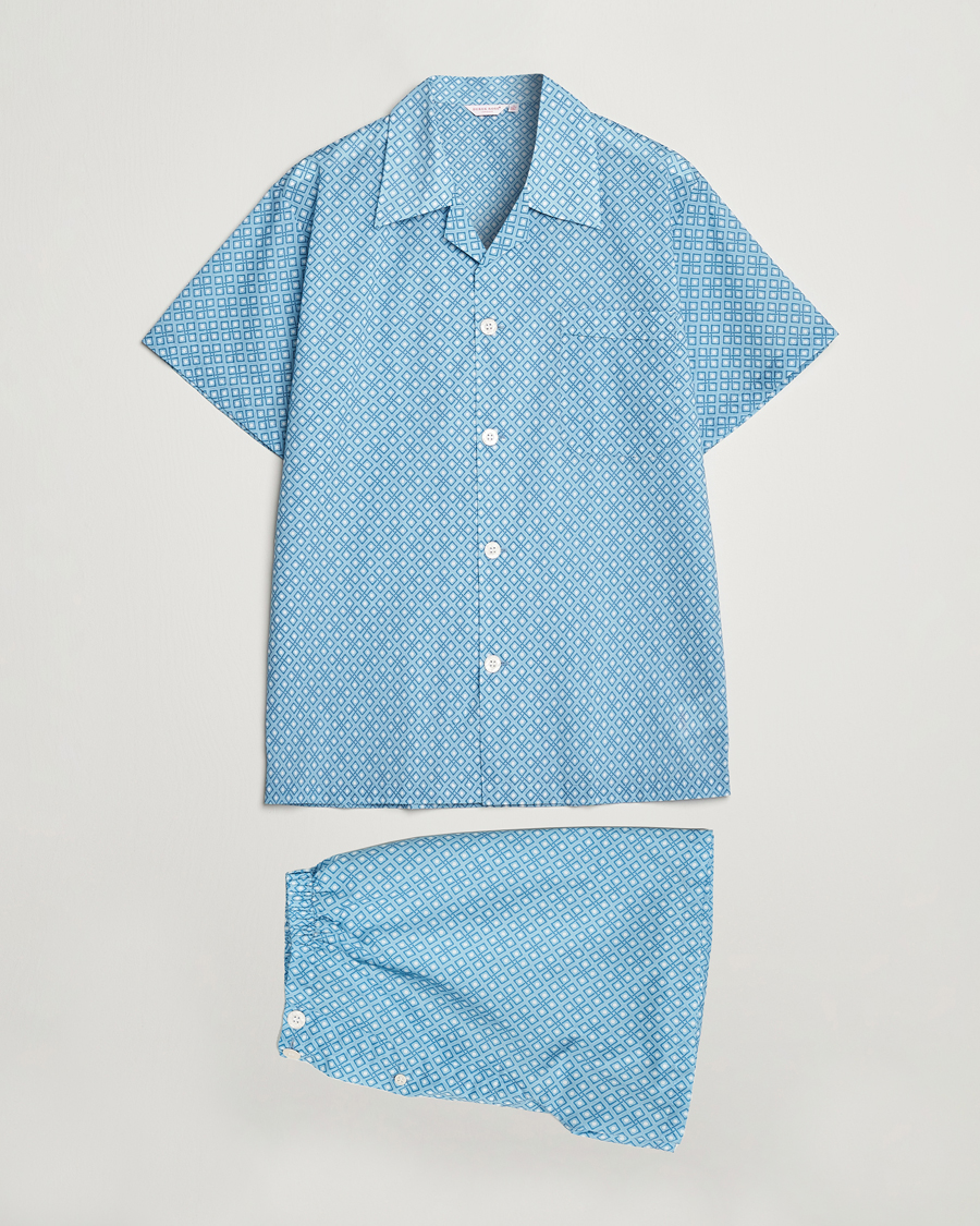 Men | Pyjamas & Robes | Derek Rose | Shortie Printed Cotton Pyjama Set Blue