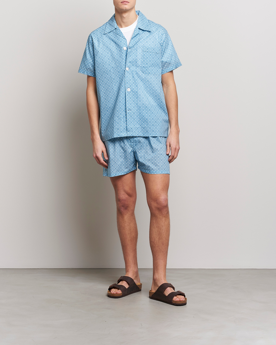 Men | Pyjamas & Robes | Derek Rose | Shortie Printed Cotton Pyjama Set Blue
