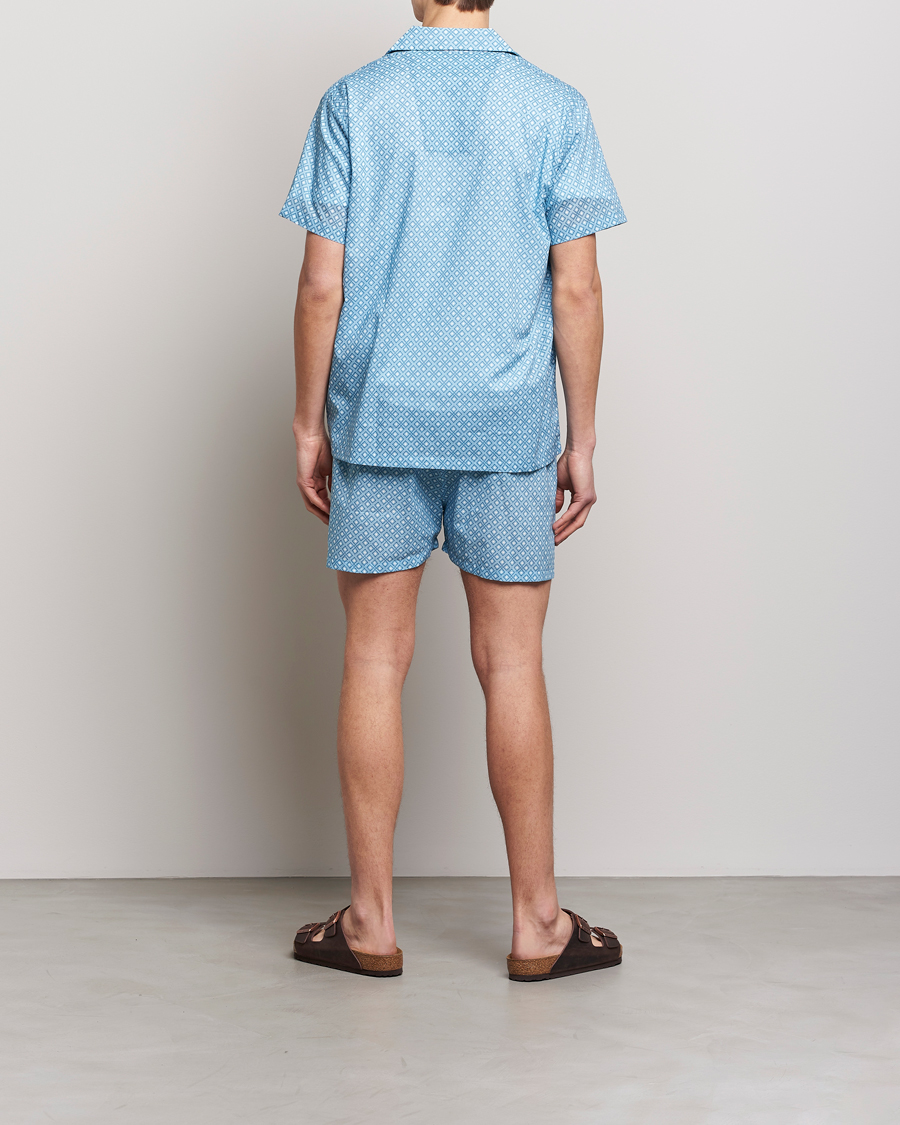 Men | Pyjama Sets | Derek Rose | Shortie Printed Cotton Pyjama Set Blue