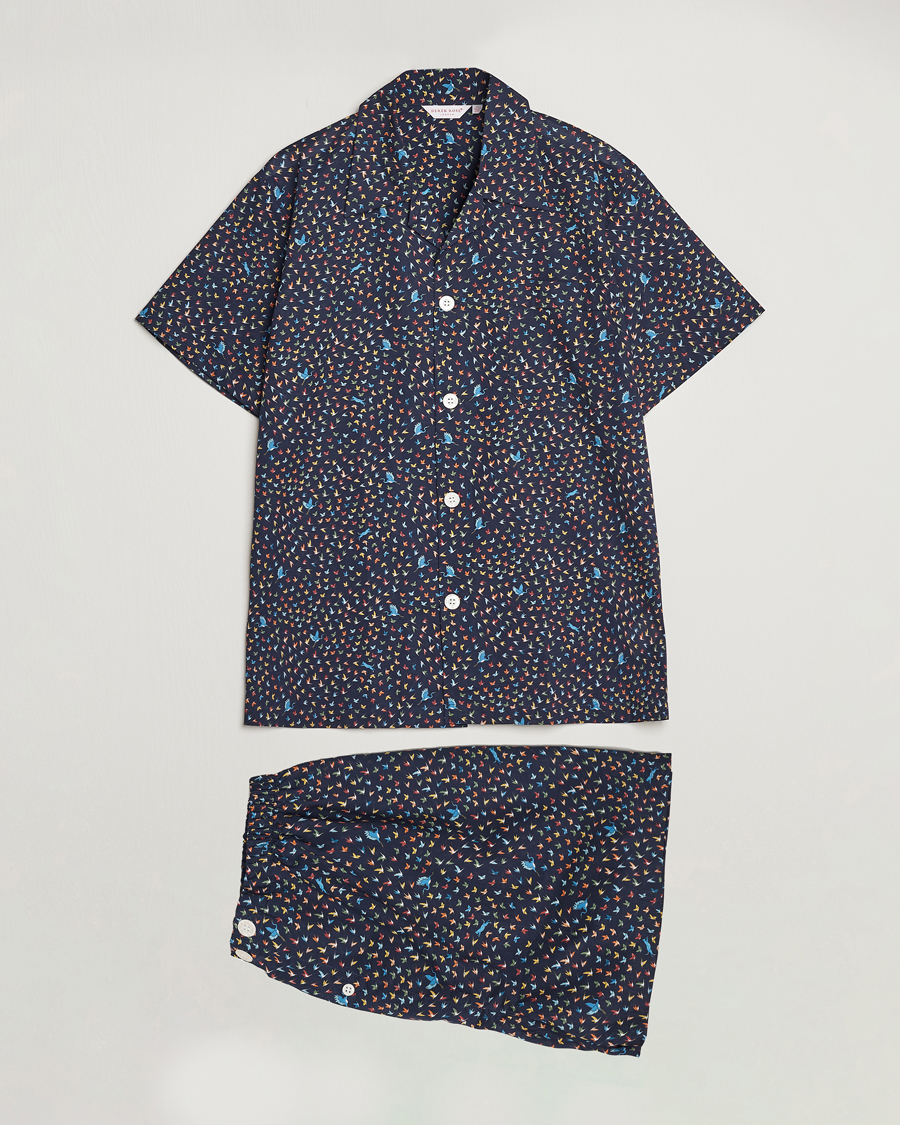 Men | Pyjamas & Robes | Derek Rose | Shortie Printed Cotton Pyjama Set Navy Multi