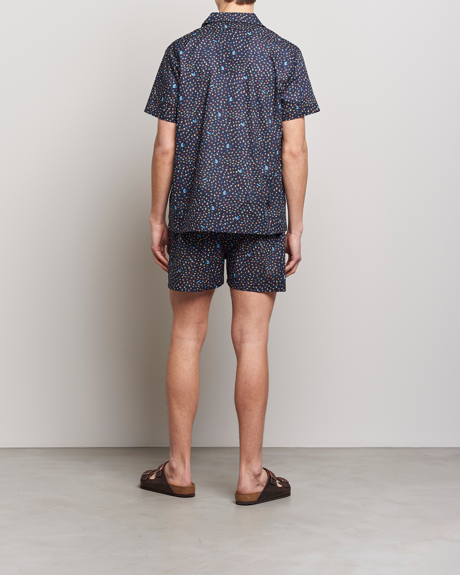 Men | Pyjamas | Derek Rose | Shortie Printed Cotton Pyjama Set Navy Multi