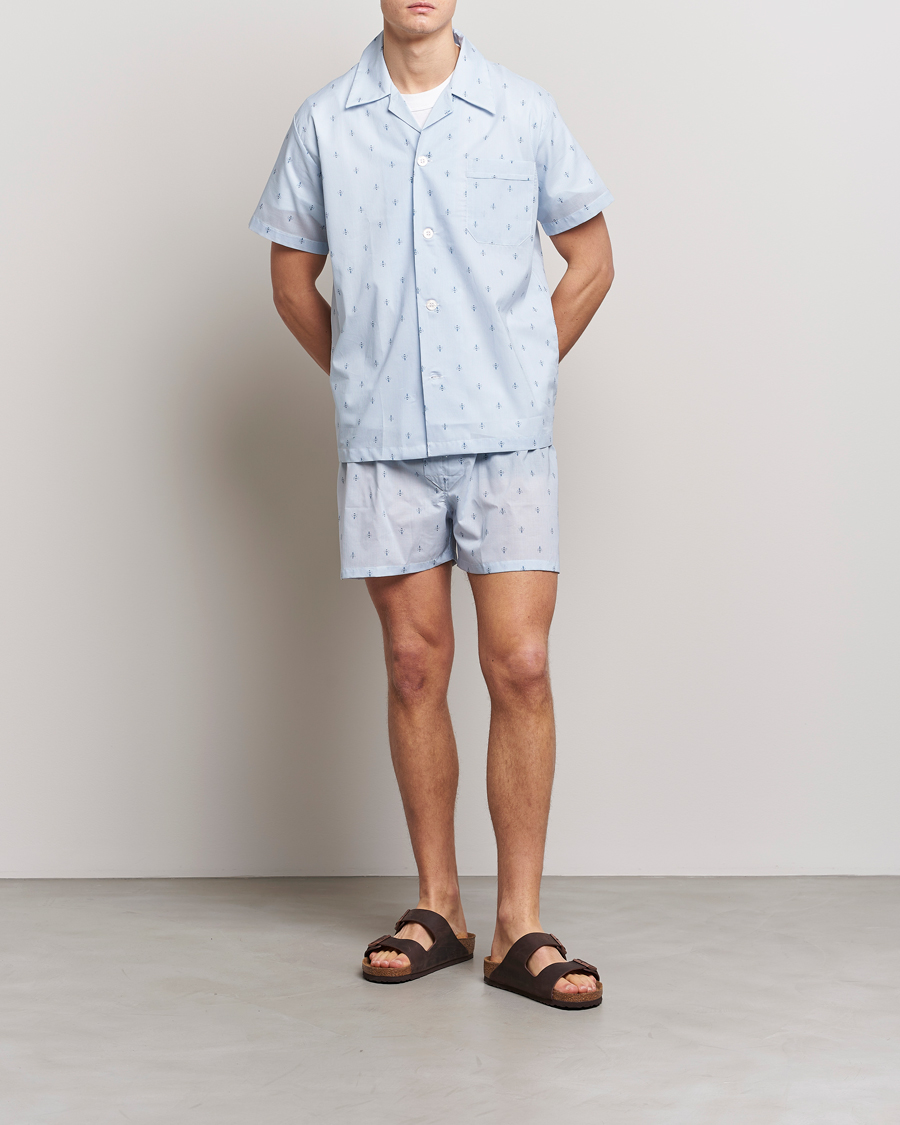 Men | Pyjamas & Robes | Derek Rose | Shortie Printed Cotton Pyjama Set Blue