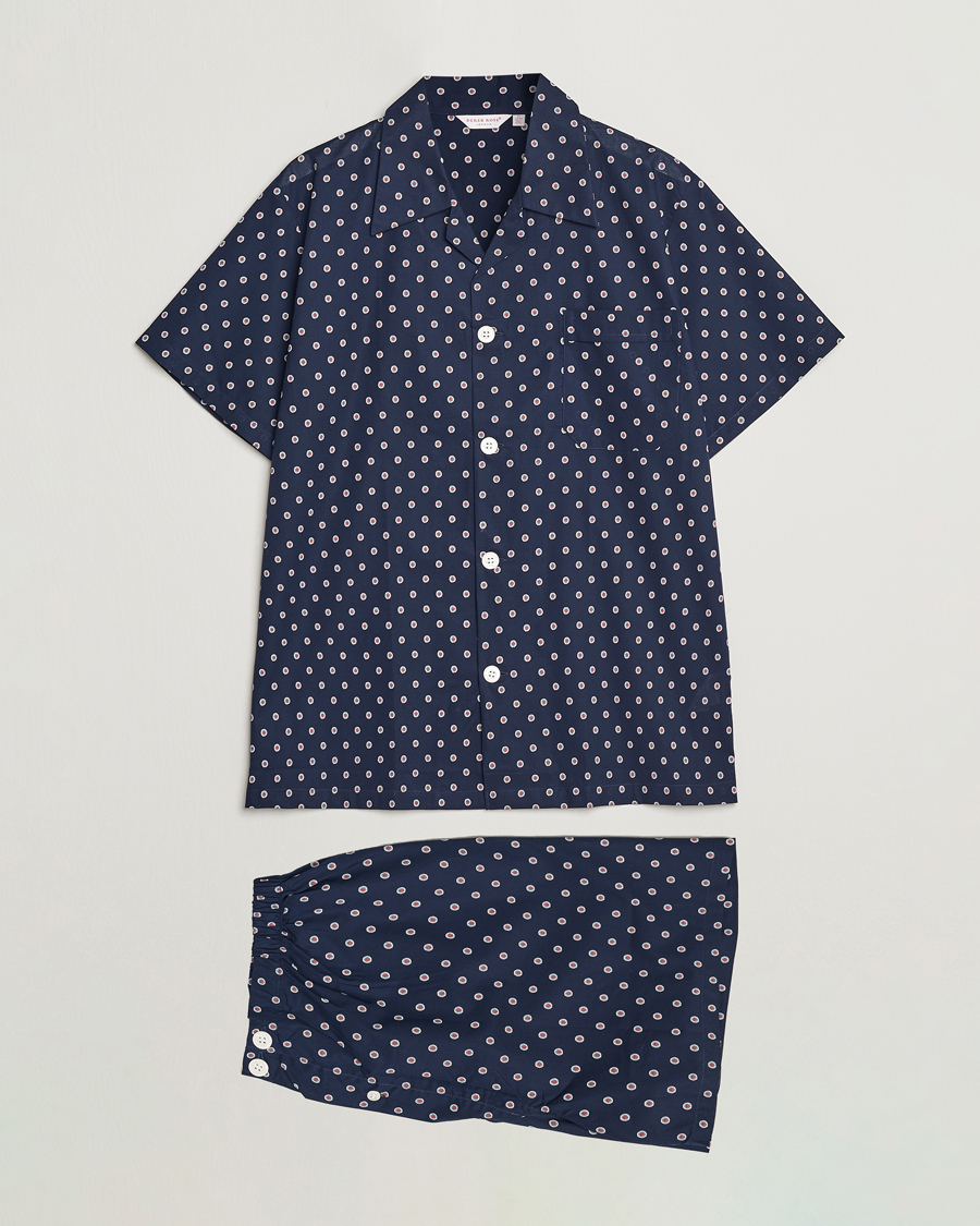 Men | Pyjamas & Robes | Derek Rose | Shortie Printed Cotton Pyjama Set Navy