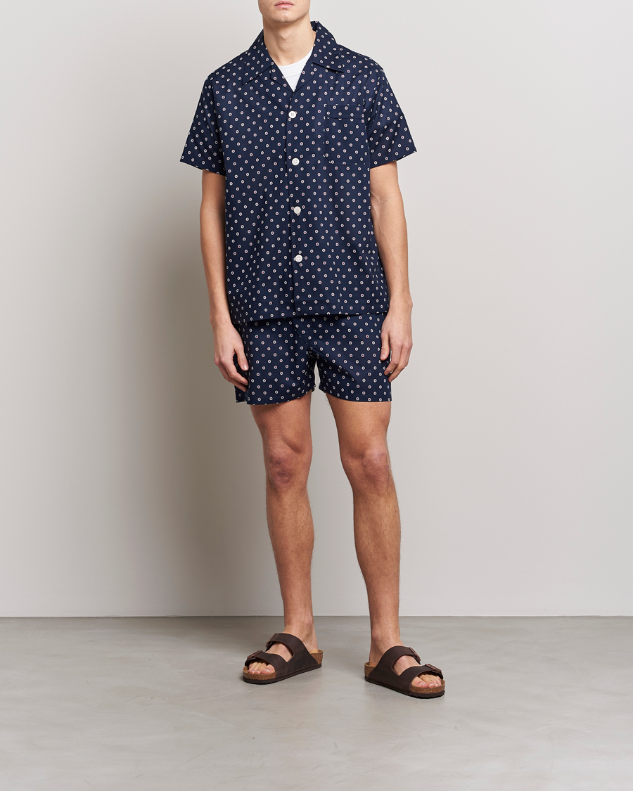 Men | Pyjamas & Robes | Derek Rose | Shortie Printed Cotton Pyjama Set Navy