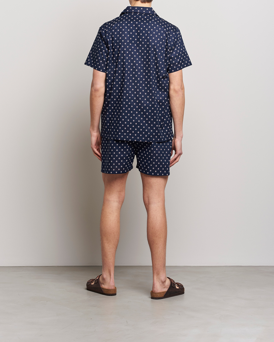 Men | Pyjama Sets | Derek Rose | Shortie Printed Cotton Pyjama Set Navy