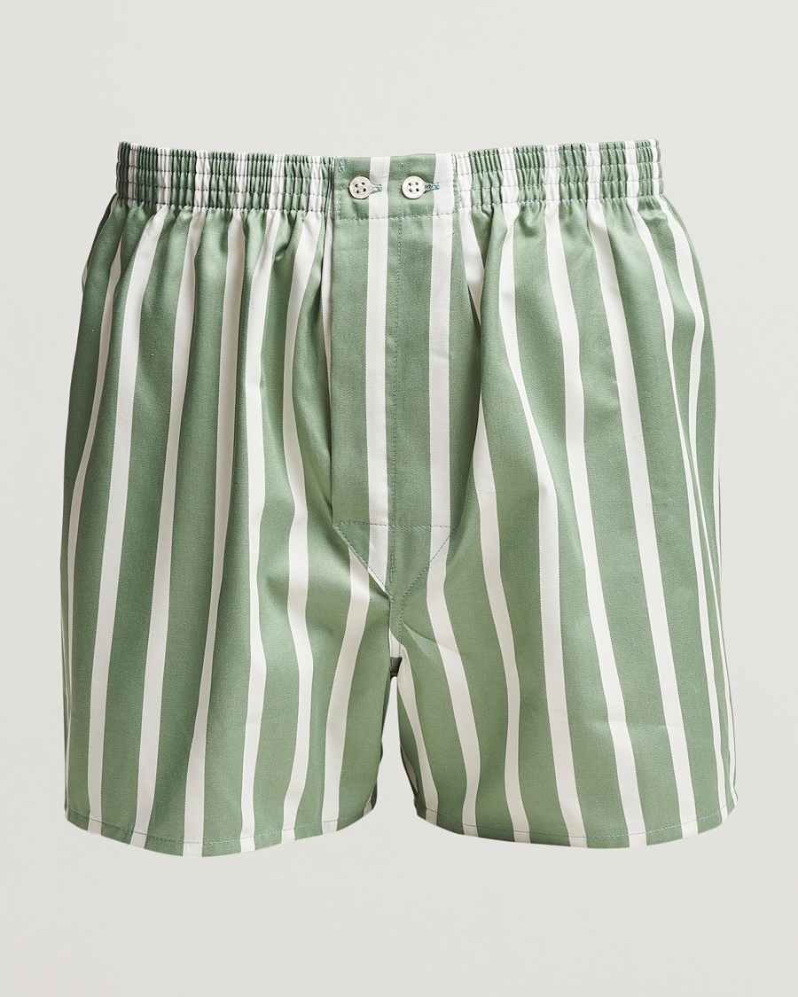 Men | Underwear & Socks | Derek Rose | Classic Fit Striped Cotton Boxer Shorts Green/White