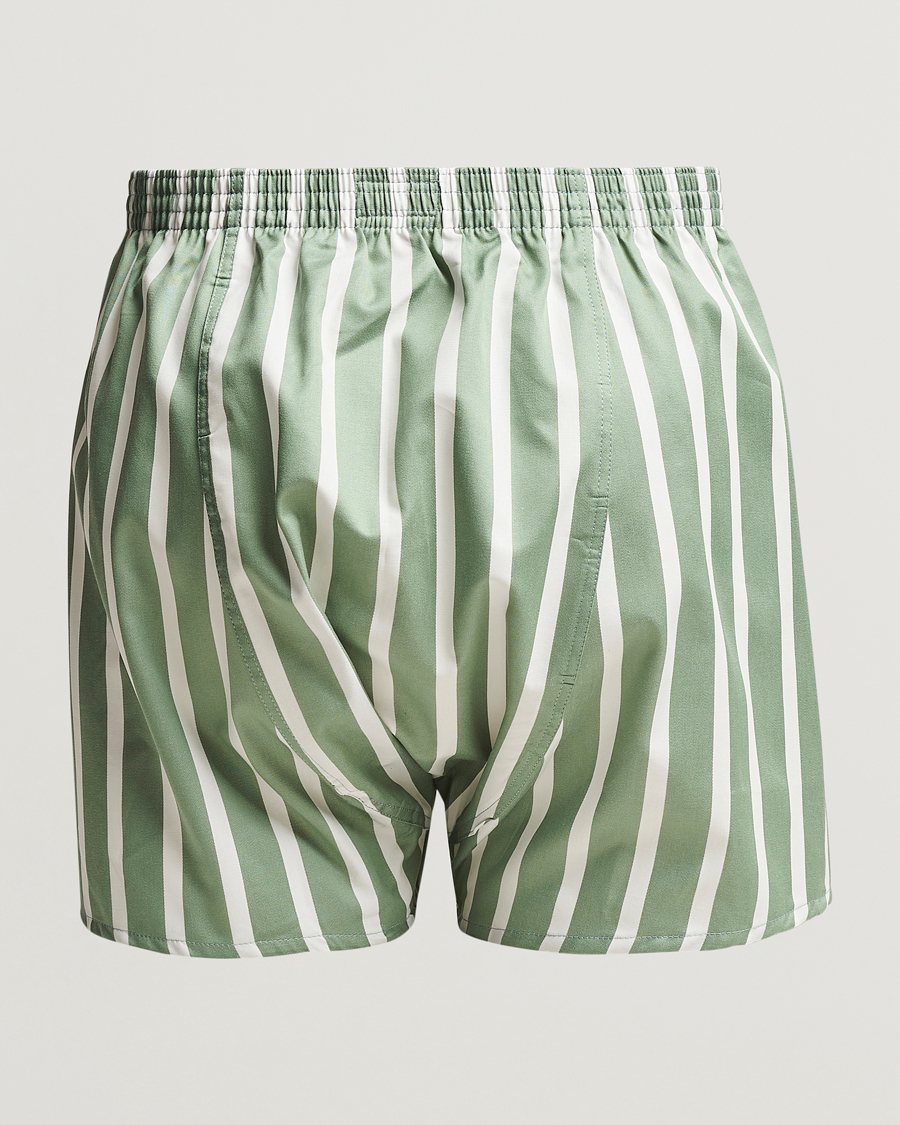 Men | Underwear & Socks | Derek Rose | Classic Fit Striped Cotton Boxer Shorts Green/White