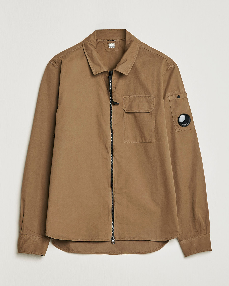Men | Shirts | C.P. Company | Garment Dyed Gabardine Zip Shirt Jacket Khaki brown