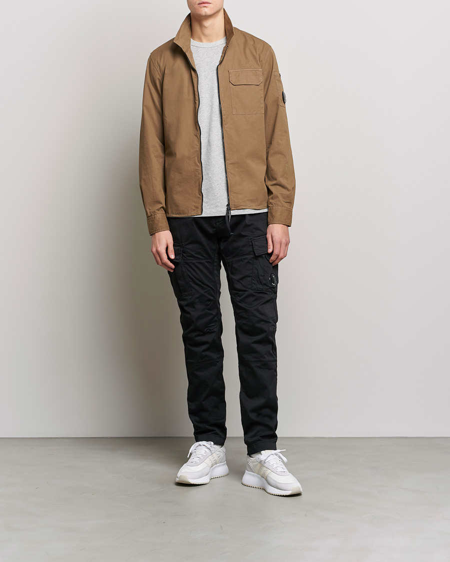 C.P. Company Garment Dyed Gabardine Zip Shirt Jacket Khaki brown