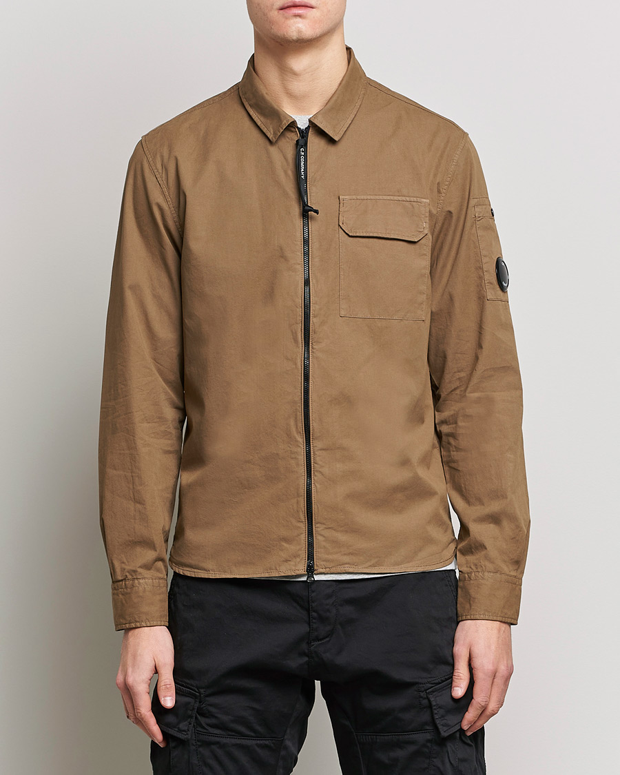 Men |  | C.P. Company | Garment Dyed Gabardine Zip Shirt Jacket Khaki brown