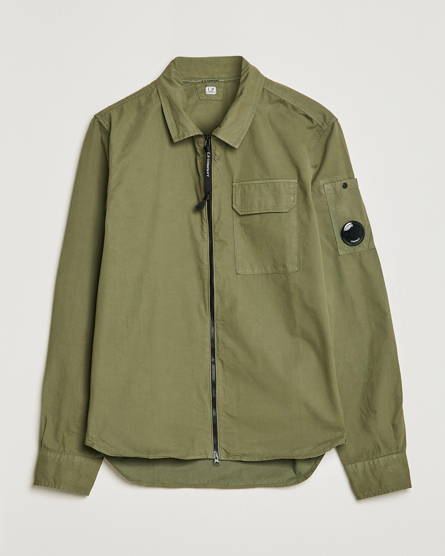 Men | Shirts | C.P. Company | Garment Dyed Gabardine Zip Shirt Jacket Olive