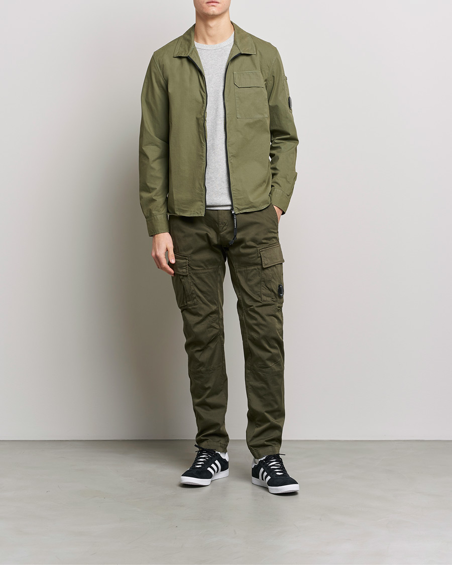 Men | Shirts | C.P. Company | Garment Dyed Gabardine Zip Shirt Jacket Olive