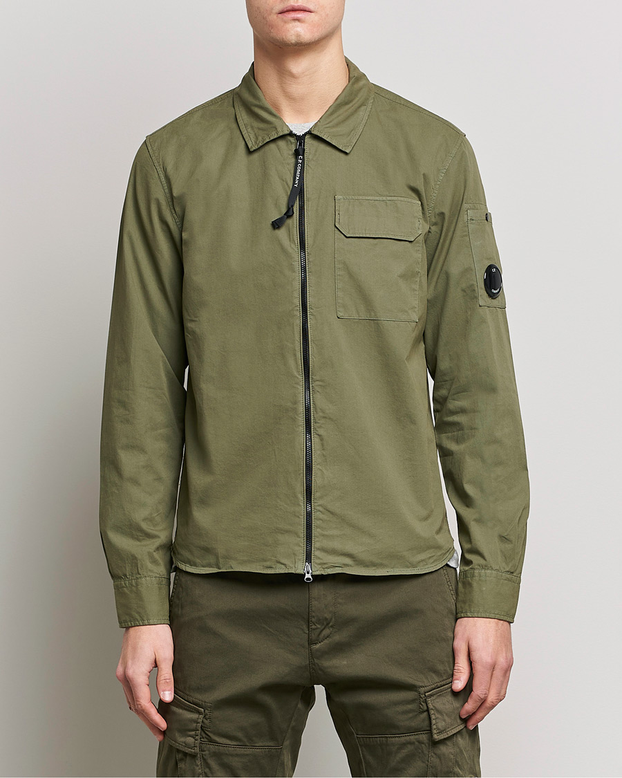 Men | Overshirts | C.P. Company | Garment Dyed Gabardine Zip Shirt Jacket Olive