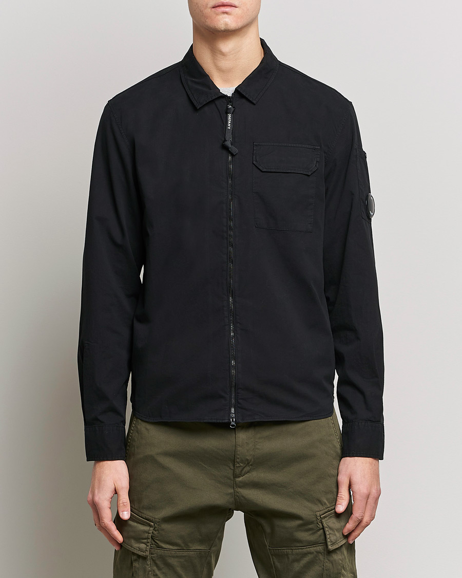 Men | Overshirts | C.P. Company | Garment Dyed Gabardine Zip Shirt Jacket Black