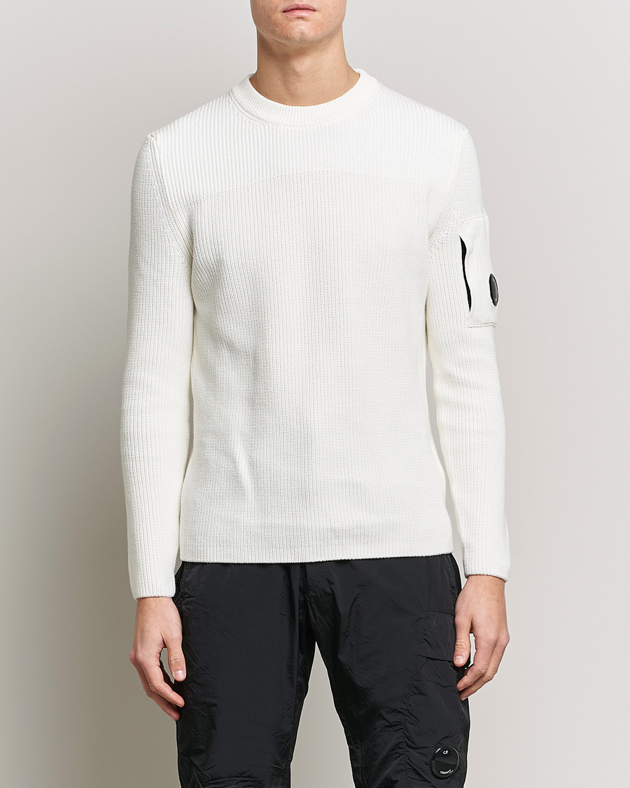Men | Sweaters & Knitwear | C.P. Company | Sea Island Knitted Cotton Crew Neck White