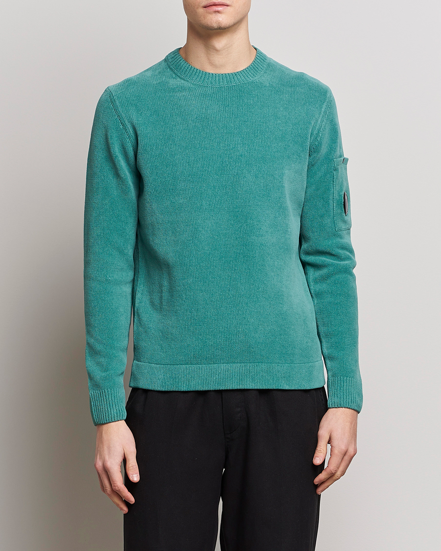 Men | Knitted Jumpers | C.P. Company | Cotton Chenille Crew Neck Ocean Green