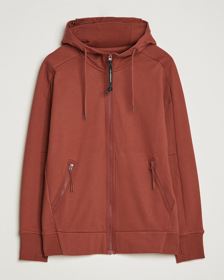 Men | Sweaters & Knitwear | C.P. Company | Diagonal Raised Fleece Full Zip Goggle Hoodie Rust