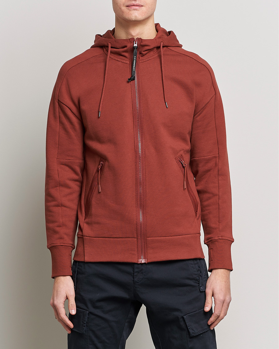 Men | Hooded Sweatshirts | C.P. Company | Diagonal Raised Fleece Full Zip Goggle Hoodie Rust