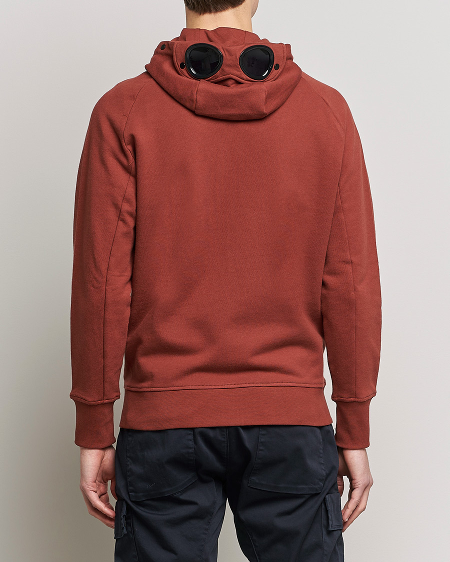 Men | Sweaters & Knitwear | C.P. Company | Diagonal Raised Fleece Full Zip Goggle Hoodie Rust