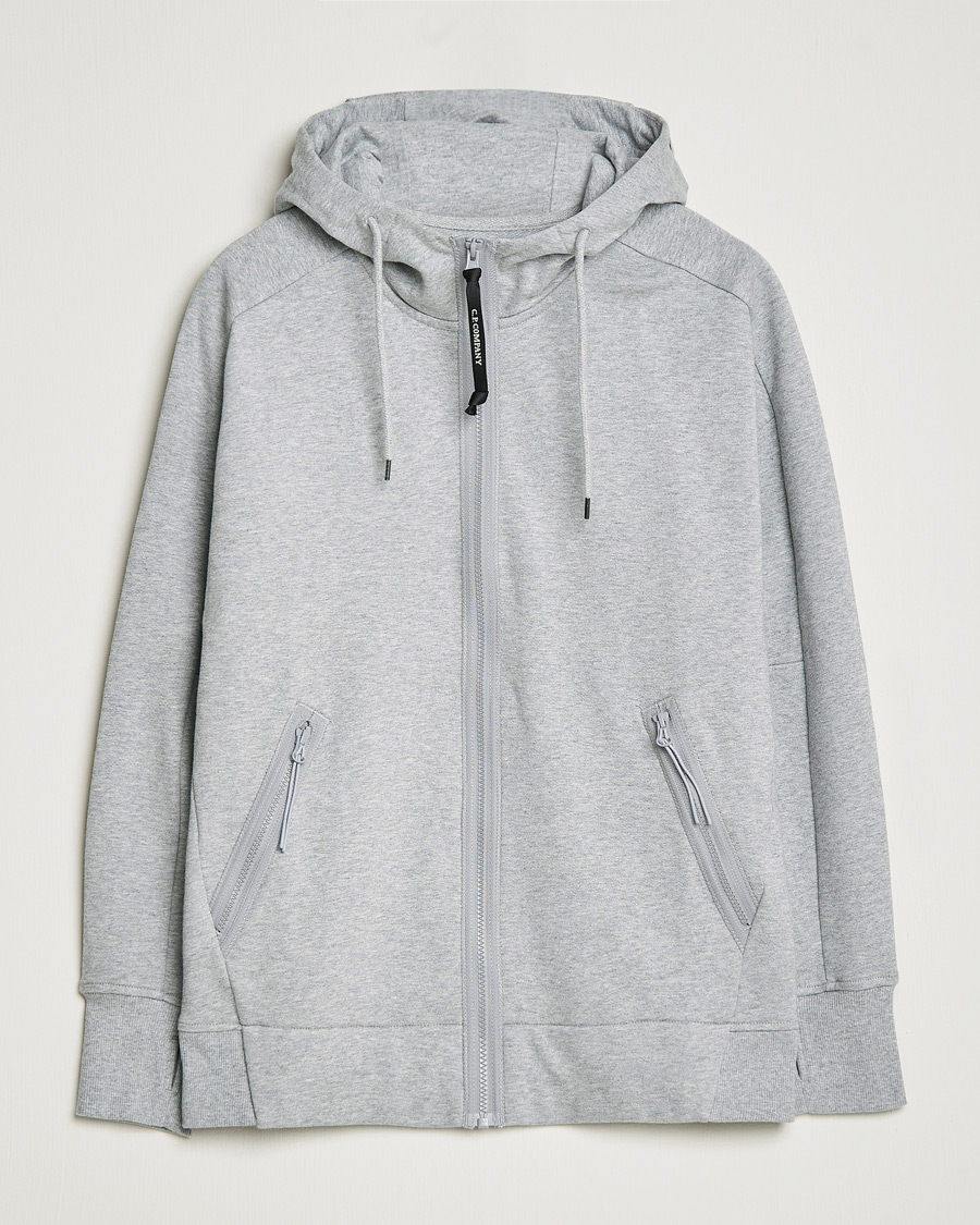Men | Sweaters & Knitwear | C.P. Company | Diagonal Raised Fleece Full Zip Goggle Hoodie Grey