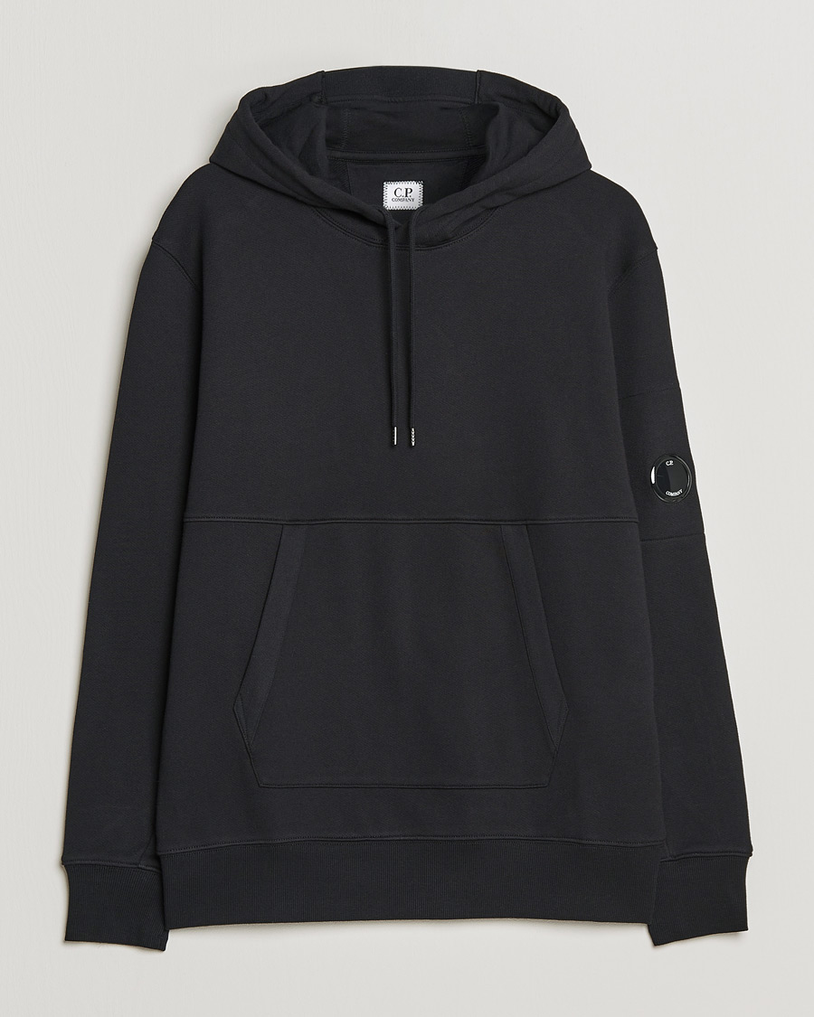 Men | Sweaters & Knitwear | C.P. Company | Diagonal Raised Fleece Hooded Lens Sweatshirt Black
