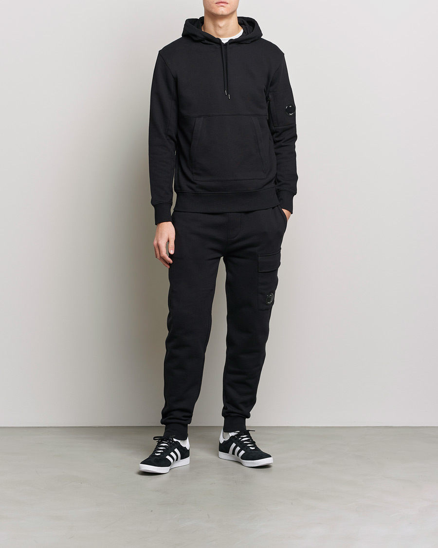 Men | Sweaters & Knitwear | C.P. Company | Diagonal Raised Fleece Hooded Lens Sweatshirt Black