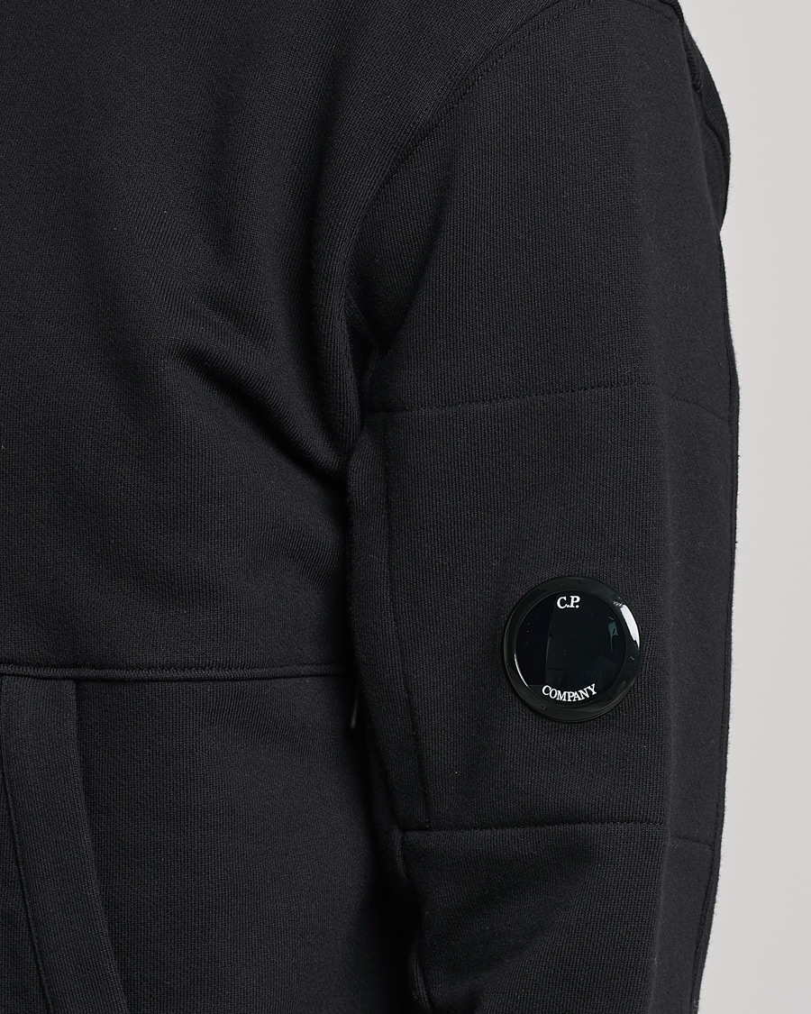 Men | Sweaters & Knitwear | C.P. Company | Diagonal Raised Fleece Hooded Lens Sweatshirt Black