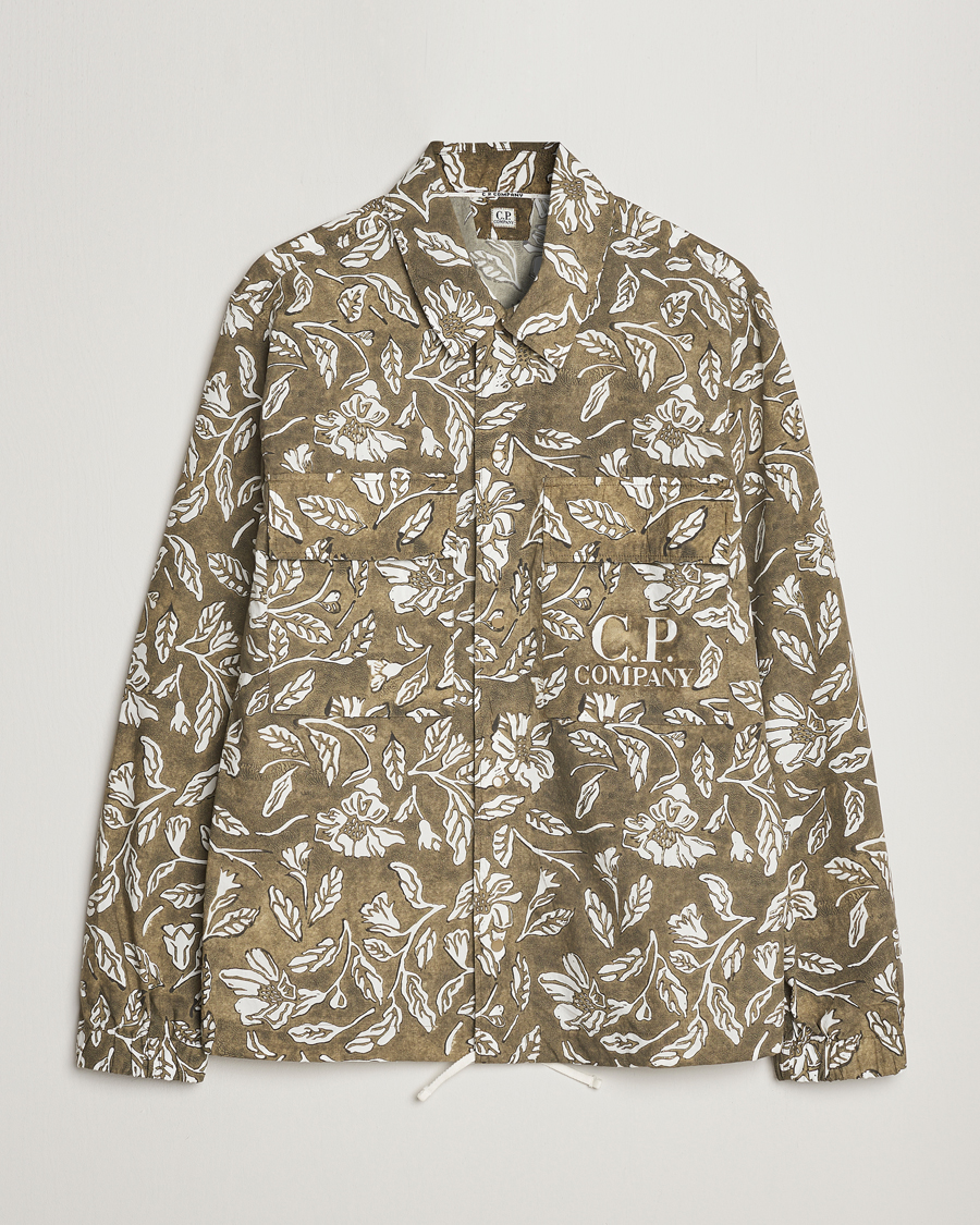 Men | Shirts | C.P. Company | Garment Dyed Printed Popline Overshirt Olive