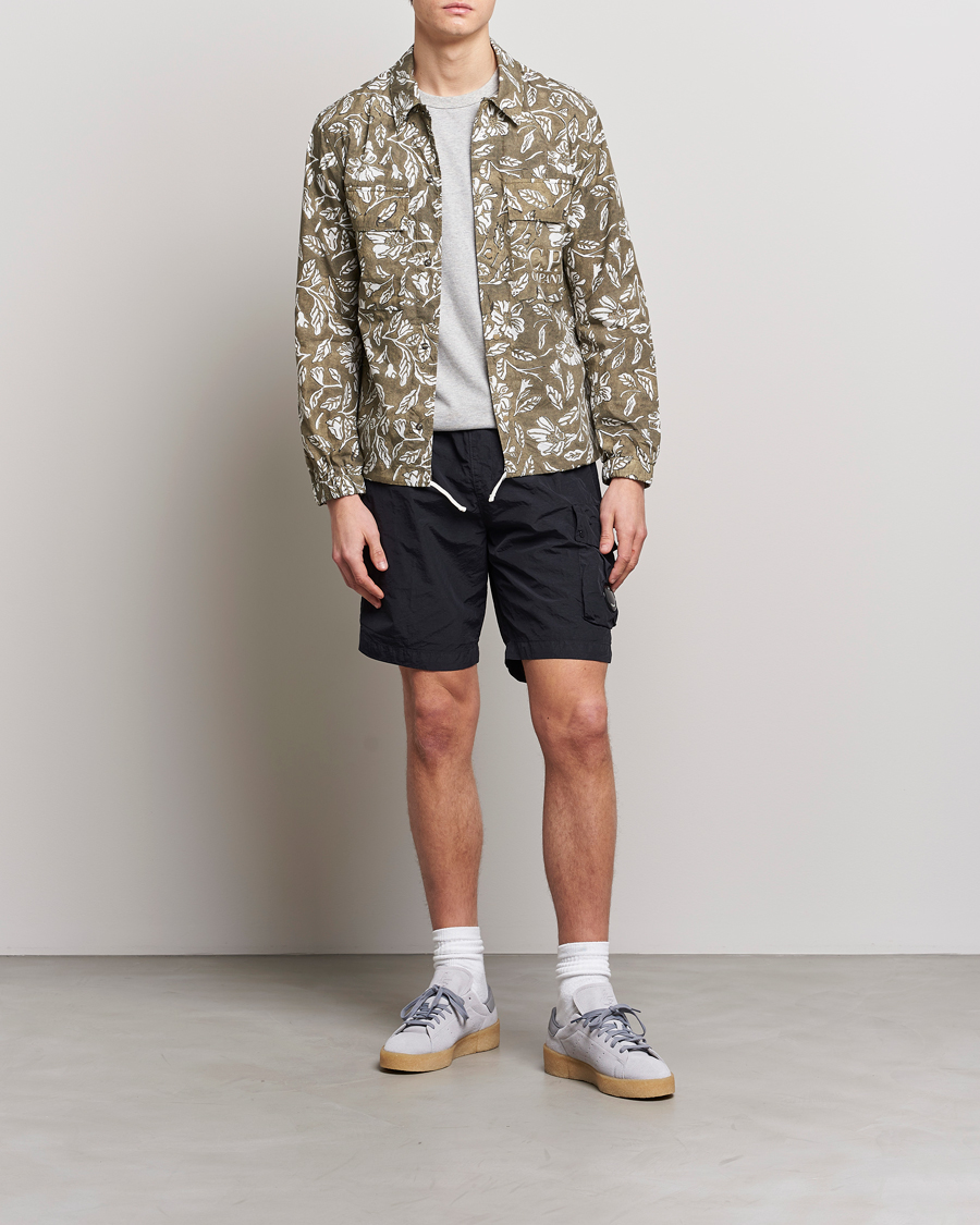 Men | Shirts | C.P. Company | Garment Dyed Printed Popline Overshirt Olive