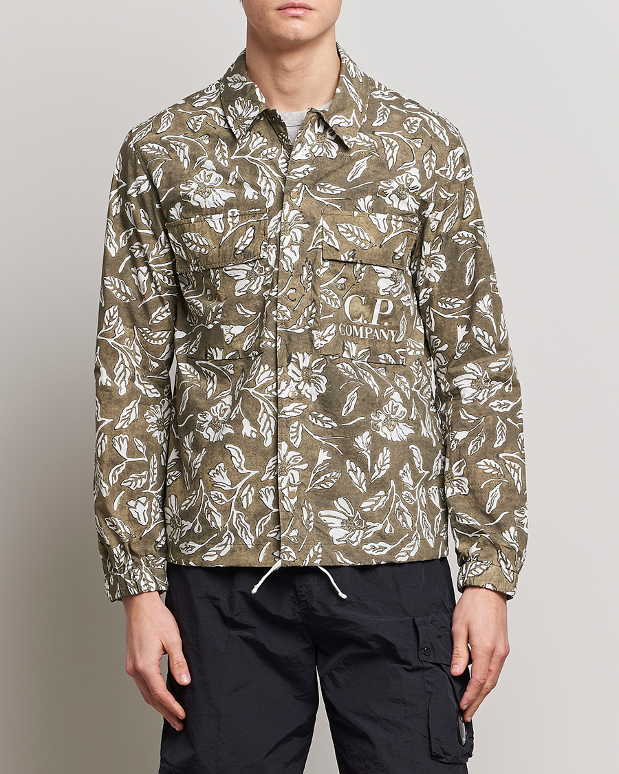 Men | Shirt Jackets | C.P. Company | Garment Dyed Printed Popline Overshirt Olive
