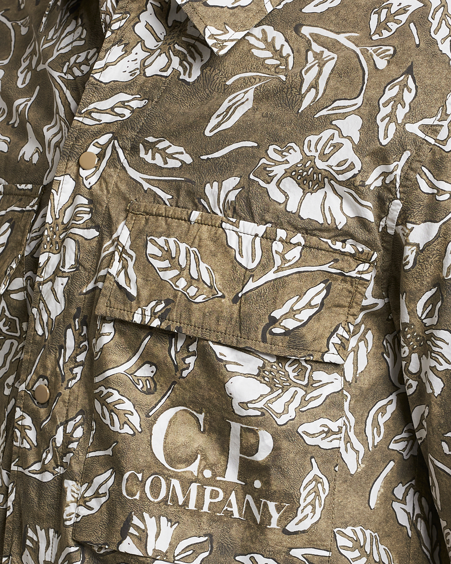 Men | Shirts | C.P. Company | Garment Dyed Printed Popline Overshirt Olive