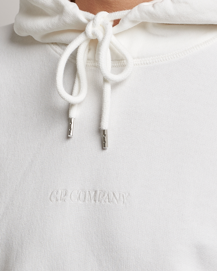Men | Sweaters & Knitwear | C.P. Company | Garment Dyed Cotton Fleece Printed Hood White