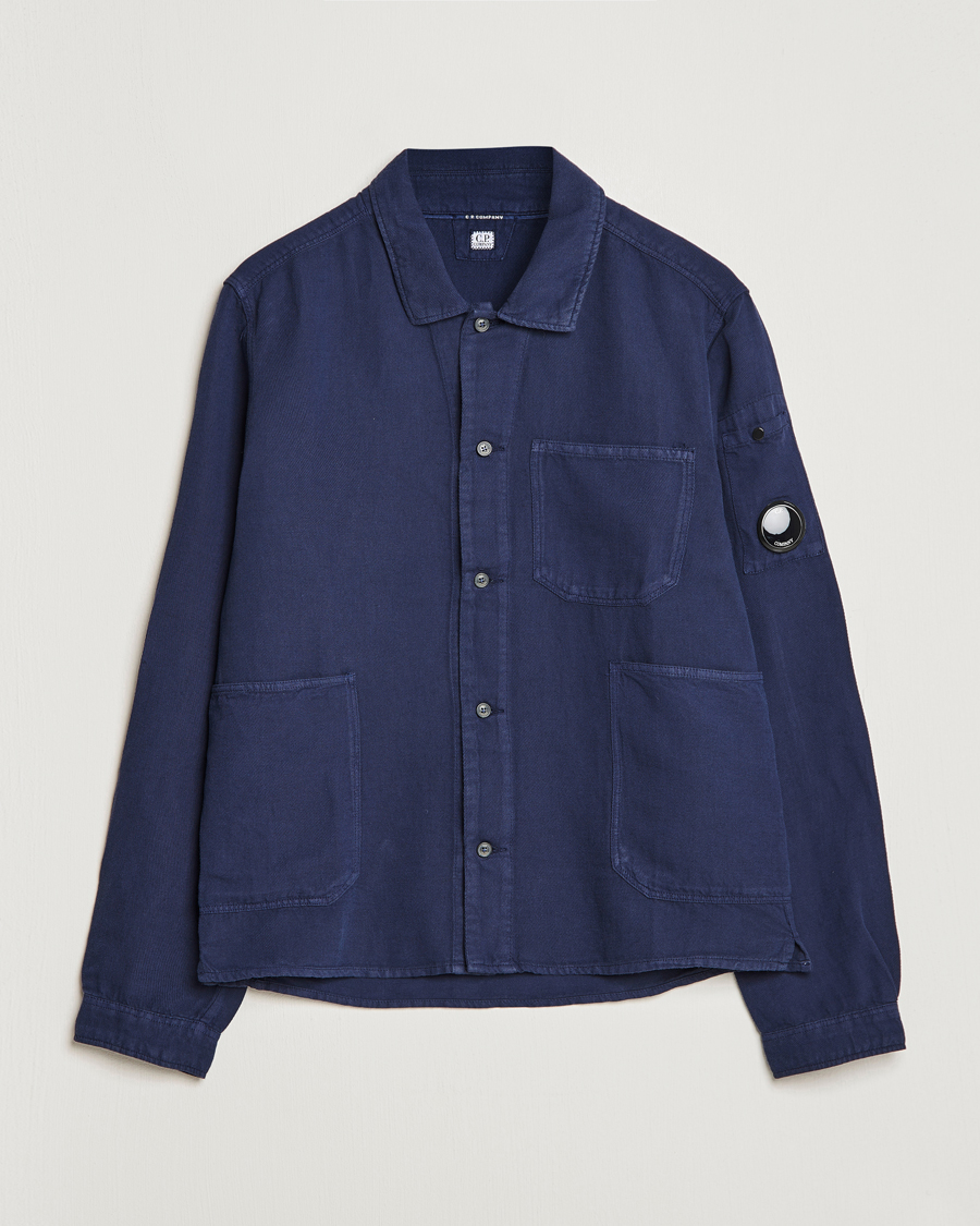 Men | Shirts | C.P. Company | Broken Linen/Cotton Garment Dyed Overshirt Navy